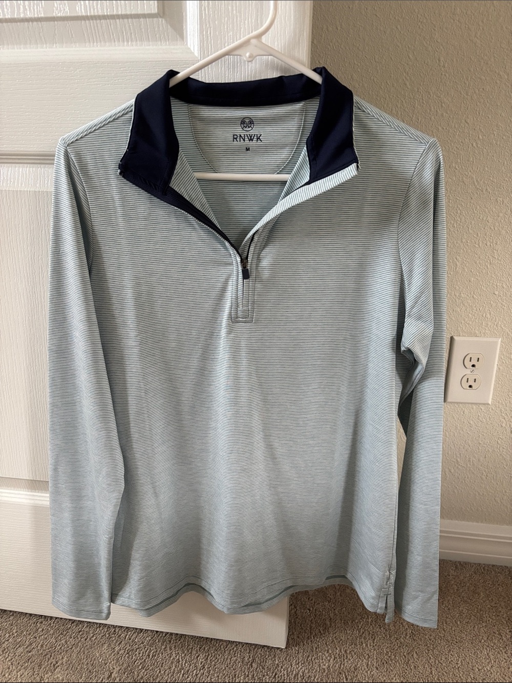 RNWK Renwick Sport Light Blue Striped Quarter-Zip Performance Shirt M